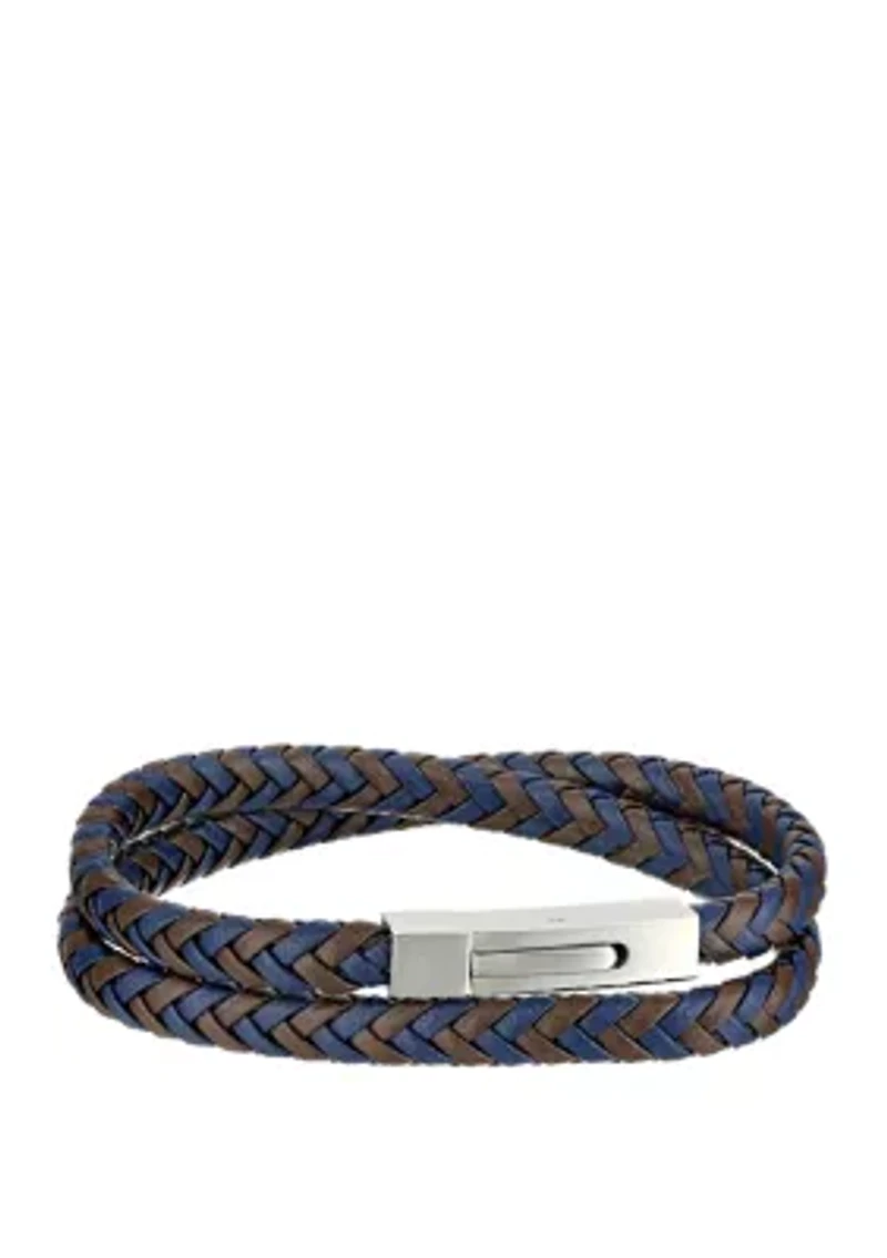 Stainless Steel with Two Tone Leather Bracelet