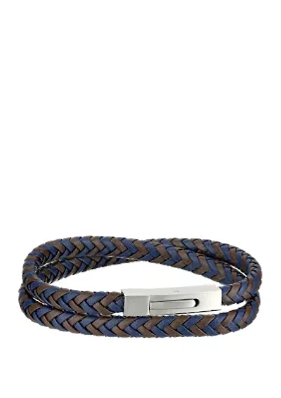 Stainless Steel with Two Tone Leather Bracelet