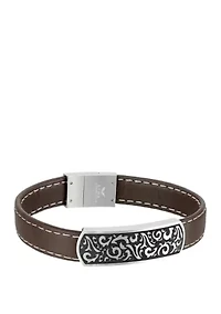 Stainless Steel Brown Leather ID Bracelet
