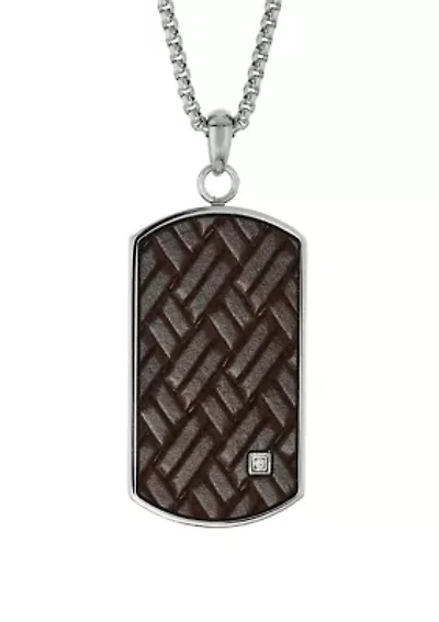 1/10 ct. t.w. Cubic Zirconia Stainless Steel & Leather Dog Tag Pendant with 24 Inch Chain