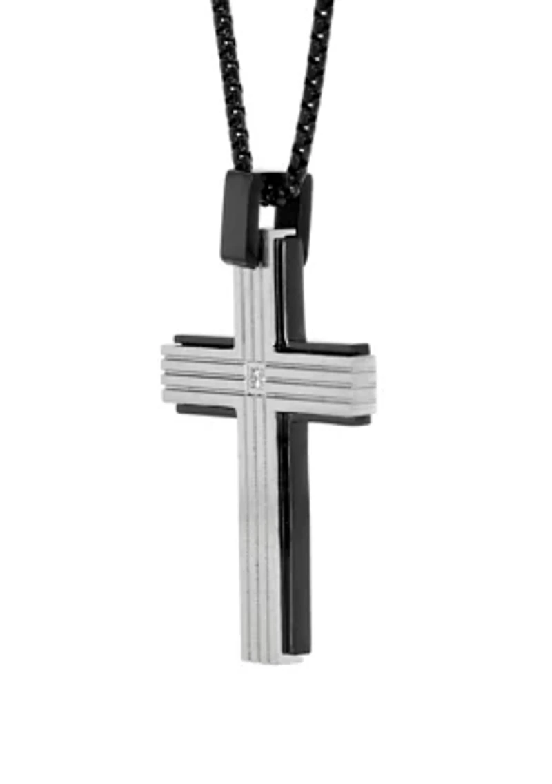 1/10 ct. t.w. Cubic Zirconia Stainless Steel Cross Pendant with 24 Inch Round BIP Chain