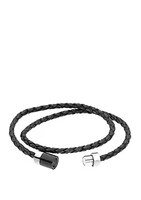 Stainless Black Leather and Carbon Bracelet with Magnetic Clasp