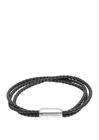 Black Leather Bracelet with Stainless Steel Magnetic Clasp