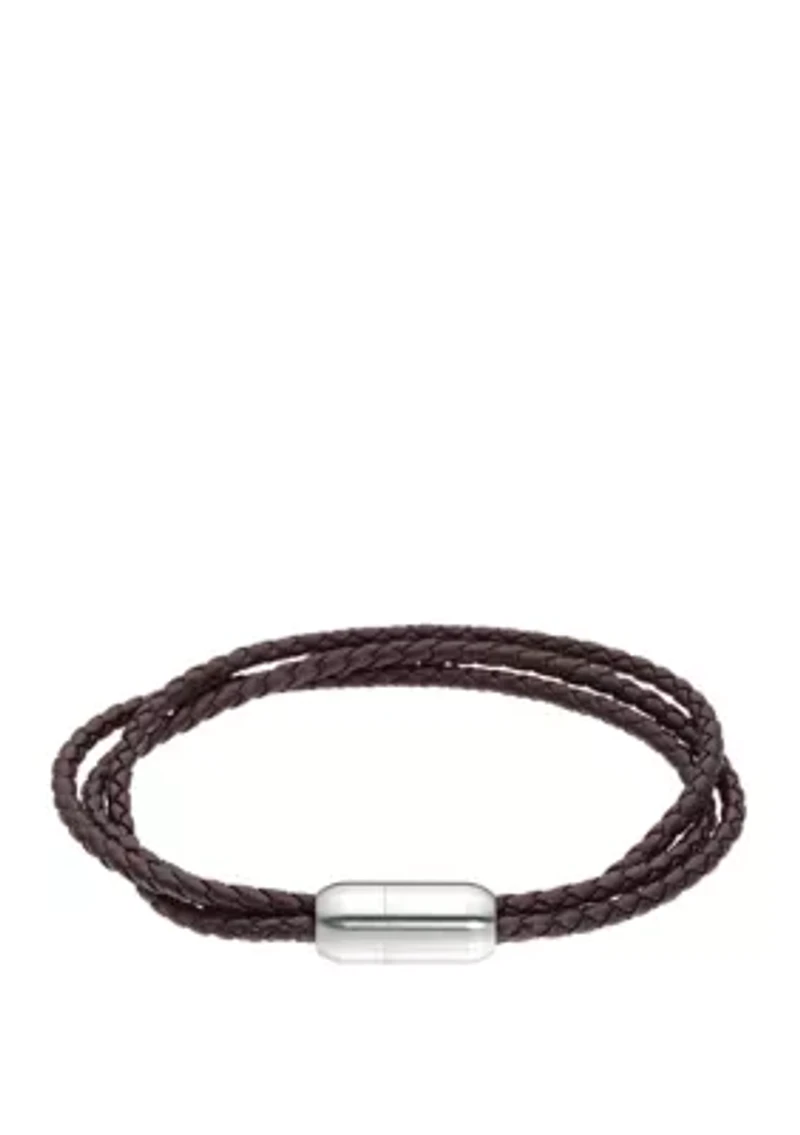 Stainless Steel Brown Leather Bracelet with Magnetic Closure