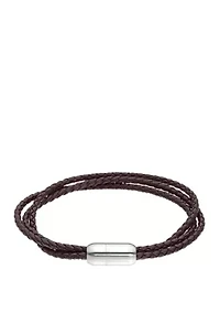 Stainless Steel Brown Leather Bracelet with Magnetic Closure