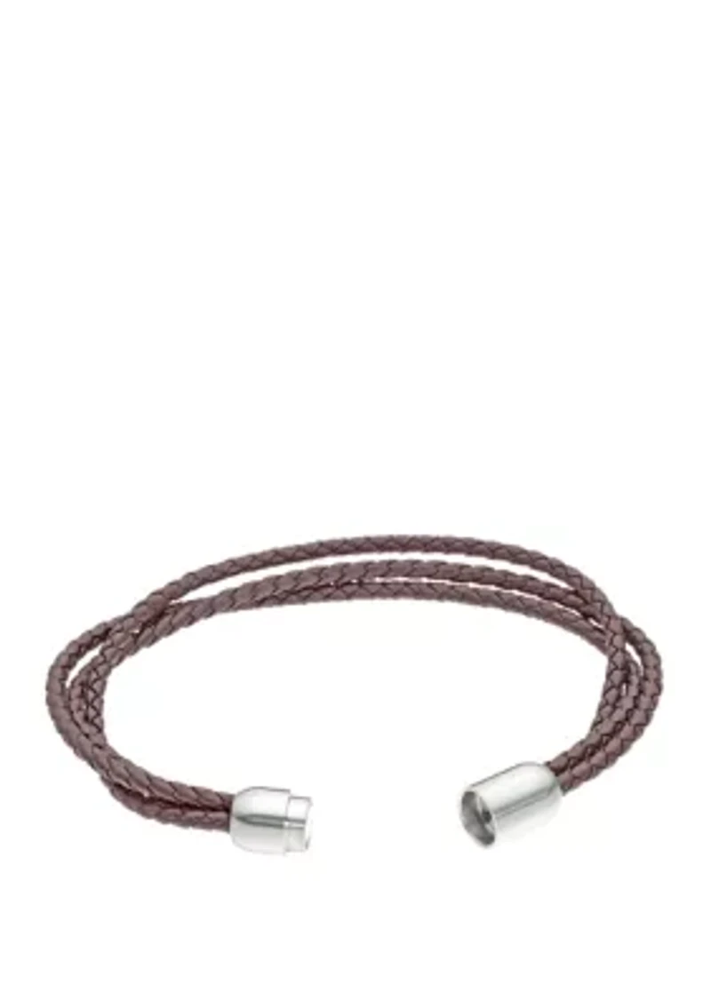 Stainless Steel Brown Leather Bracelet with Magnetic Closure