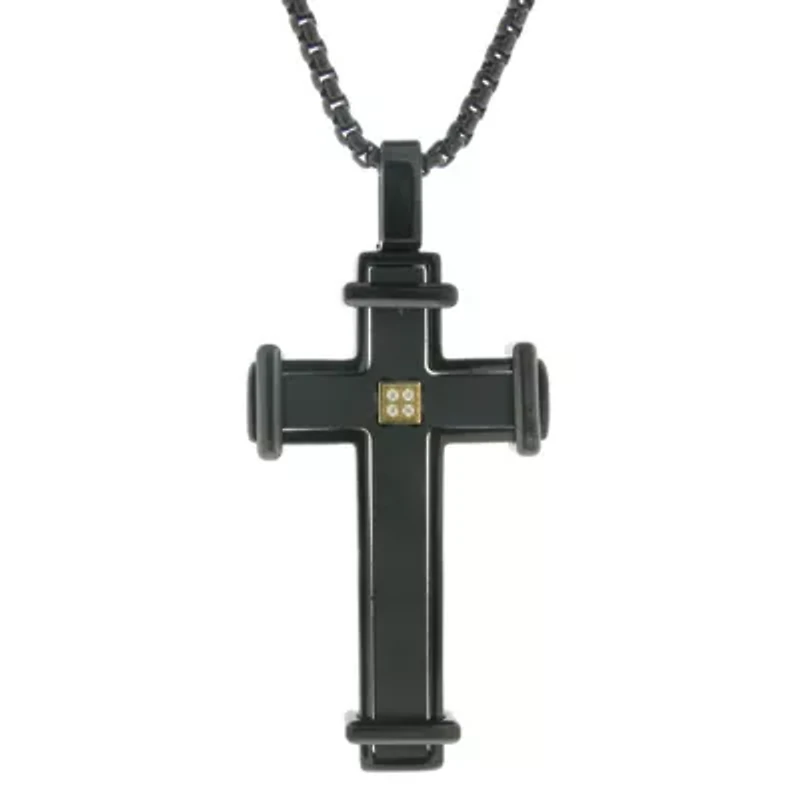 Black Ion Plated Stainless Steel Cross Pendant Necklace