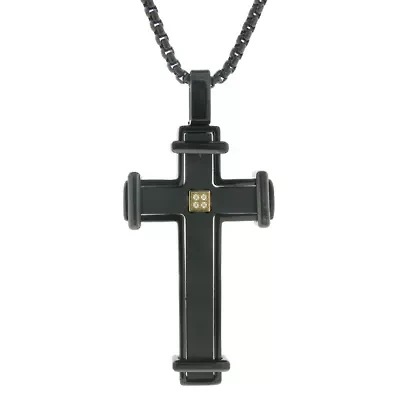 Black Ion Plated Stainless Steel Cross Pendant Necklace