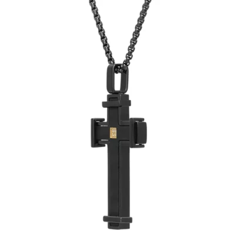 Black Ion Plated Stainless Steel Cross Pendant Necklace