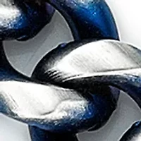 Stainless Steel 10 Millimeter Curb Chain Bracelet with Blue Ion Plating, 8.5 Inch