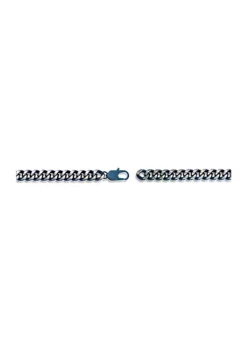 Stainless Steel 10 Millimeter Curb Chain Bracelet with Blue Ion Plating, 8.5 Inch