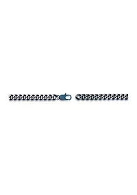Stainless Steel 10 Millimeter Curb Chain Bracelet with Blue Ion Plating, 8.5 Inch