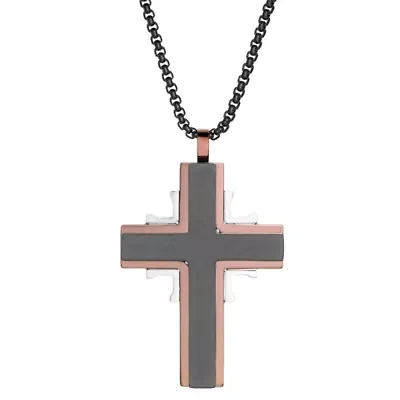 Stainless Steel Two Tone Cross Pendant Necklace