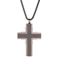 Stainless Steel Two Tone Cross Pendant Necklace