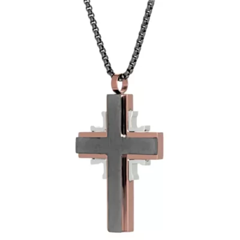 Stainless Steel Two Tone Cross Pendant Necklace