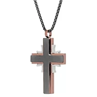 Stainless Steel Two Tone Cross Pendant Necklace