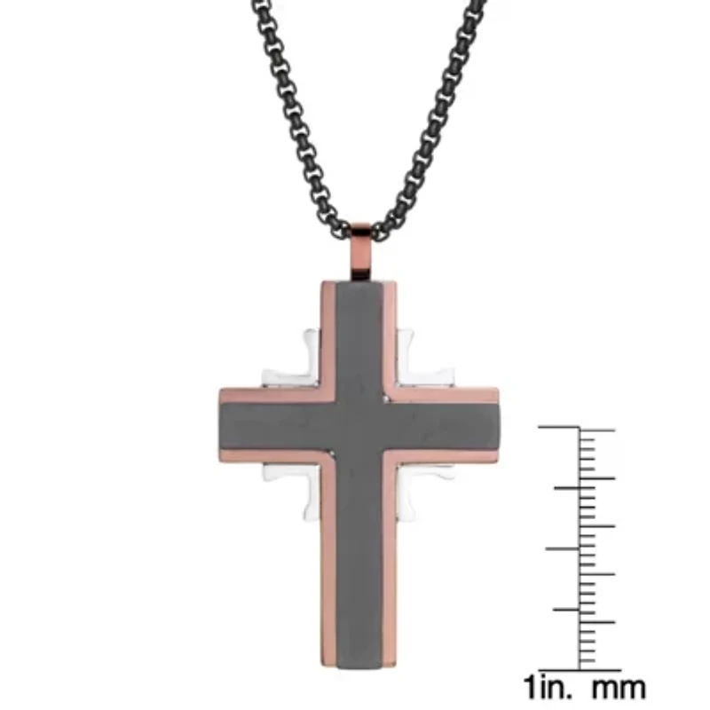 Stainless Steel Two Tone Cross Pendant Necklace