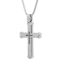Stainless Steel Black Cubic Zirconia Cross Pendant Necklace