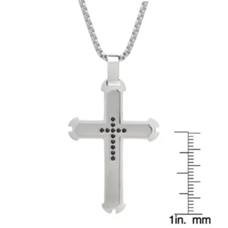 Stainless Steel Black Cubic Zirconia Cross Pendant Necklace