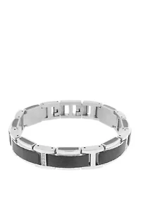 Stainless Steel Bracelet with Black Ion Plating, Black Resin and Cubic Zirconia 