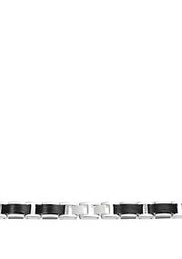 Stainless Steel Bracelet with Black Ion Plating, Black Resin and Cubic Zirconia 
