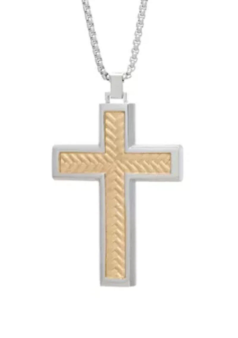 Stainless Cross Pendant Necklace on 24 Inch Rhodium Box Chain