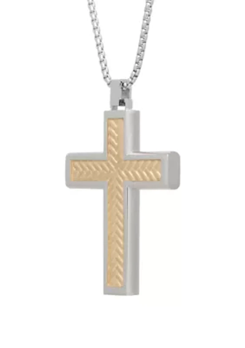 Stainless Cross Pendant Necklace on 24 Inch Rhodium Box Chain