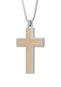 Stainless Cross Pendant Necklace on 24 Inch Rhodium Box Chain