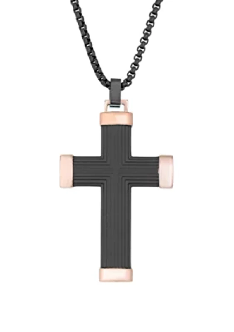 Stainless Steel Cross Pendant on 24 Inch Rhodium Box Chain