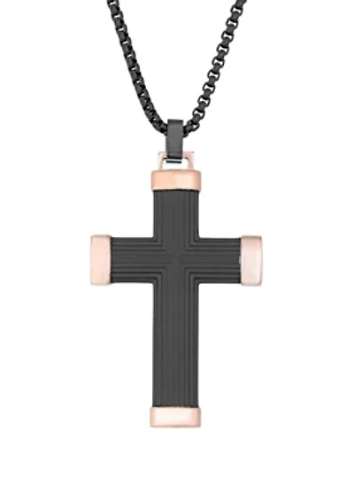 Stainless Steel Cross Pendant on 24 Inch Rhodium Box Chain