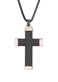 Stainless Steel Cross Pendant on 24 Inch Rhodium Box Chain