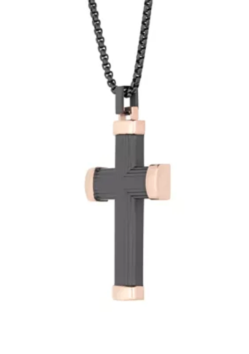 Stainless Steel Cross Pendant on 24 Inch Rhodium Box Chain