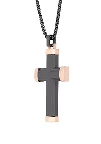 Stainless Steel Cross Pendant on 24 Inch Rhodium Box Chain