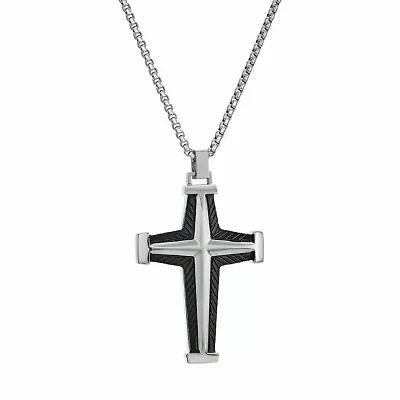 Stainless Steel Two Tone Cross Pendant Necklace