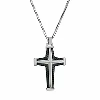 Stainless Steel Two Tone Cross Pendant Necklace