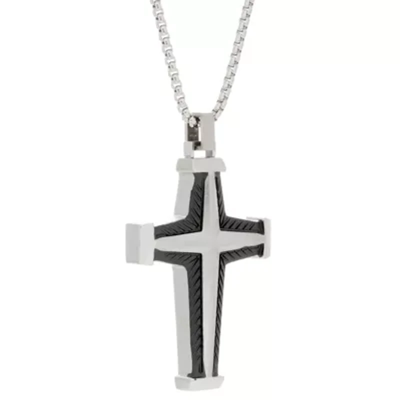 Stainless Steel Two Tone Cross Pendant Necklace