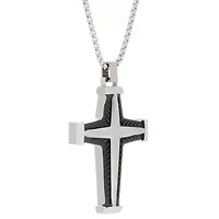 Stainless Steel Two Tone Cross Pendant Necklace