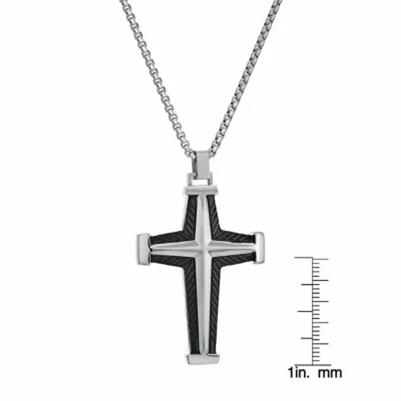 Stainless Steel Two Tone Cross Pendant Necklace