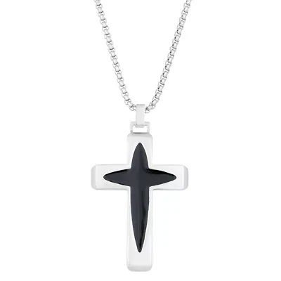 Stainless Steel Two Tone Cross Pendant Necklace