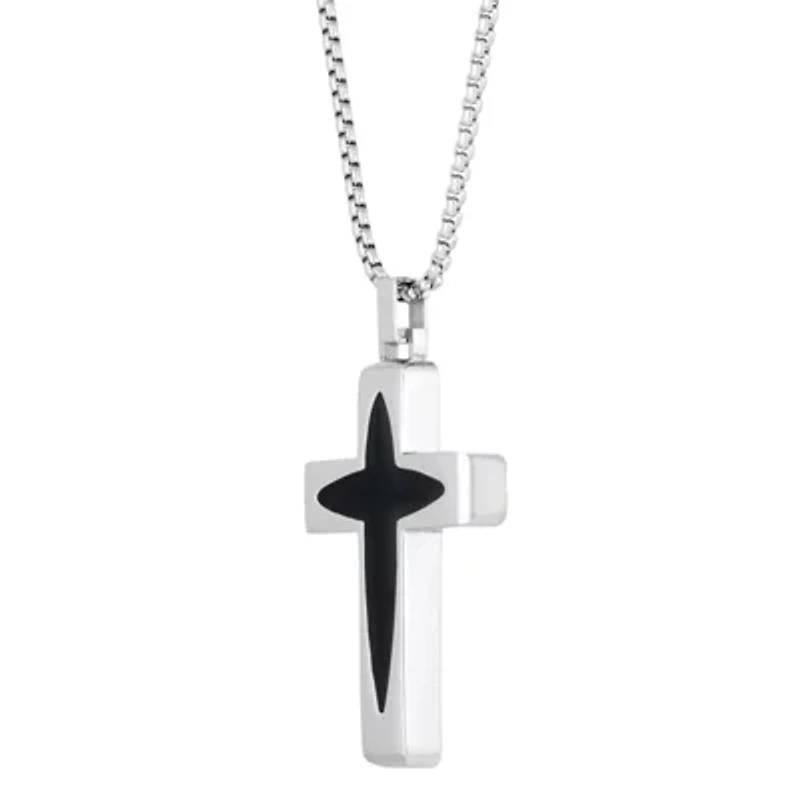 Stainless Steel Two Tone Cross Pendant Necklace