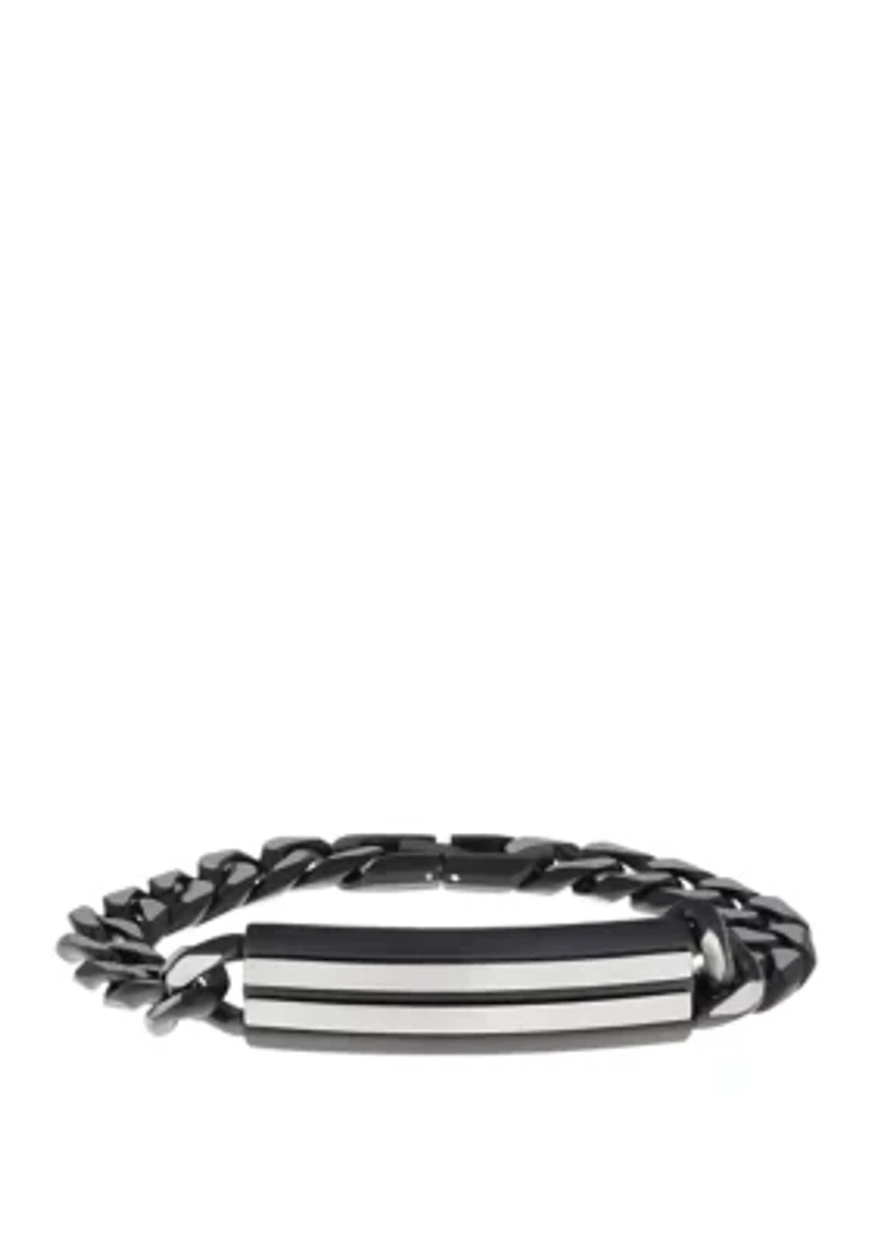 Stainless Steel Black Ion Plated ID Bracelet with Curb Chain