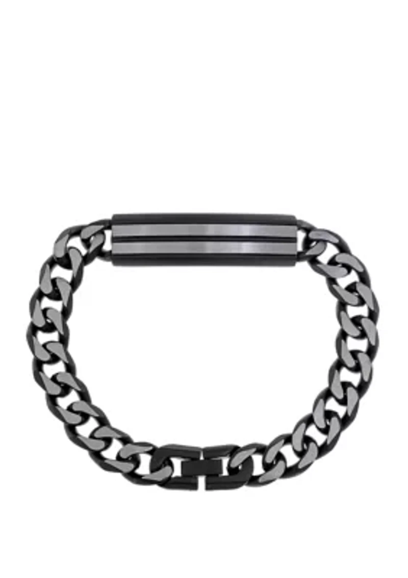Stainless Steel Black Ion Plated ID Bracelet with Curb Chain