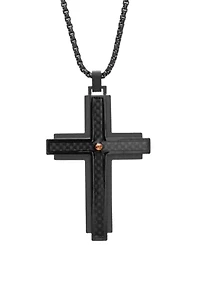 Stainless Cross Pendant Necklace on 24 Inch Rhodium Box Chain 