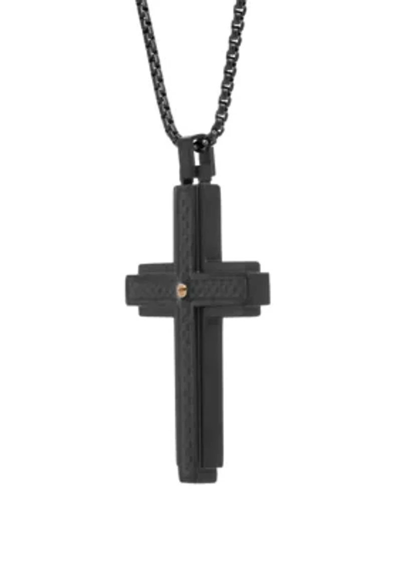 Stainless Cross Pendant Necklace on 24 Inch Rhodium Box Chain 