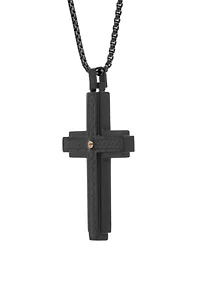 Stainless Cross Pendant Necklace on 24 Inch Rhodium Box Chain 