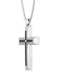 Stainless Cross Pendant Necklace on 24 Inch Rhodium Box Chain