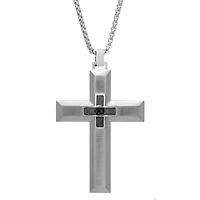 Stainless Steel Carbon Fiber Cross Pendant Necklace