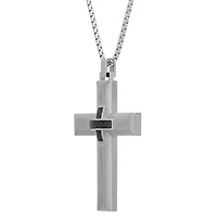 Stainless Steel Carbon Fiber Cross Pendant Necklace
