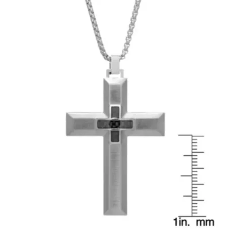 Stainless Steel Carbon Fiber Cross Pendant Necklace