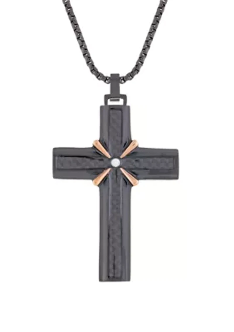 Stainless Cross Pendant Necklace on 24 Inch Box Chain